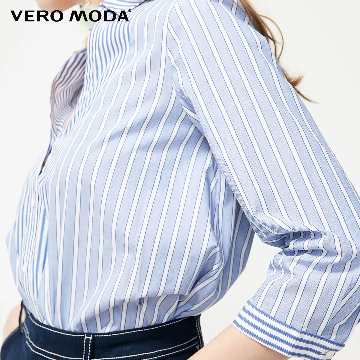 Vero Moda женская рубашка в полоску с v-образным вырезом из хлопка | 319131534