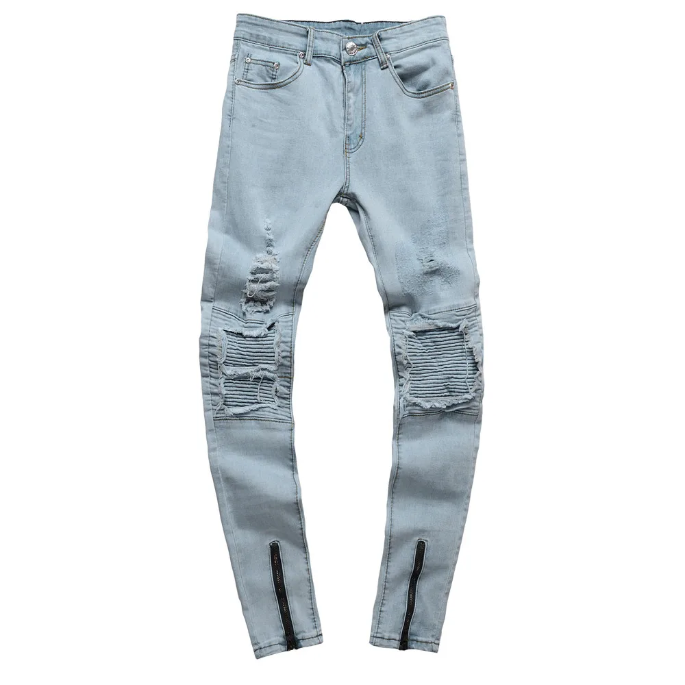 Мужские рваные облегающие джинсы в байкерском стиле, винтажные джинсы в стиле хип-хоп, уличная одежда, мужские повседневные Модные брюки в стиле хип-хоп#45