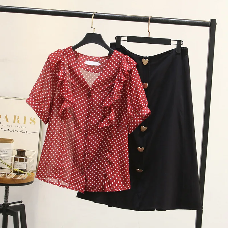 

2019 Summer Wear New Style V-neck Flounced Polka Dot Short-sleeved Chiffon Shirt Women's INS Loose Casual Ulzzang Tops