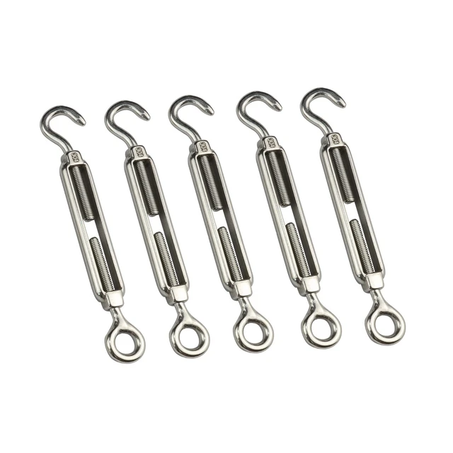 5PC 304 Stainless Steel Hook And Eye Turnbuckle Wire Rope Tension Polished  Rigging Hardware M4 M5 M6 M8 M10 For Sun Shade Sail - AliExpress