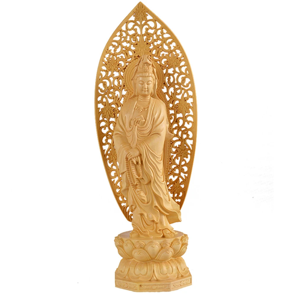 

Office Collection Back Panel Compassion Removable Home Vertical Guanyin Ornament Art Statue Figurine Gift Yellow Boxwood