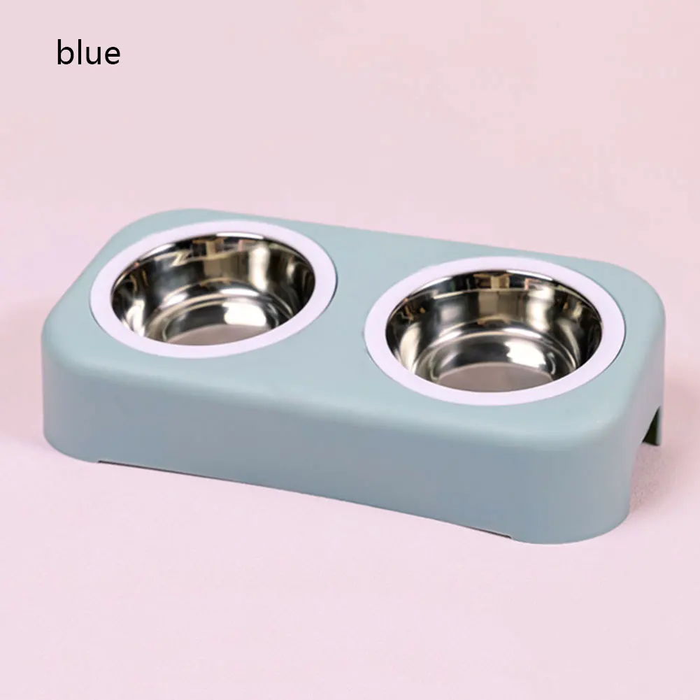 Blue A Утолщенная миска для домашних животных из нержавеющей стали, двойные миски для домашних животных, кормушка для собак, щенков, кошек, домашних животных, принадлежности для кормления, миски - Цвет: Blue A