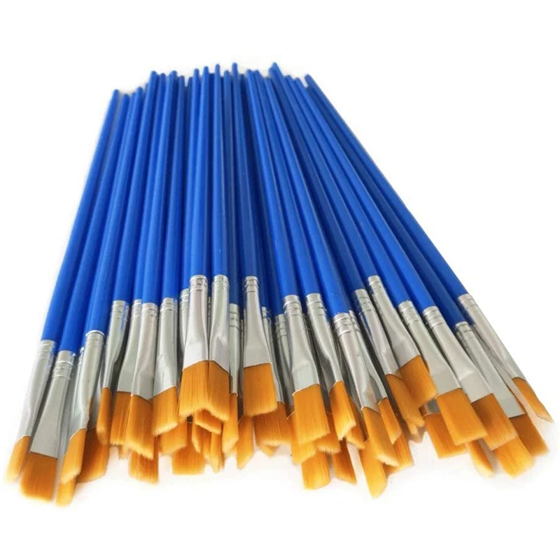 

100 Pcs Flat Paint Brushes Set Kids Nylon Hair Acrylic Small Oil Watercolor Artist Painting Kits