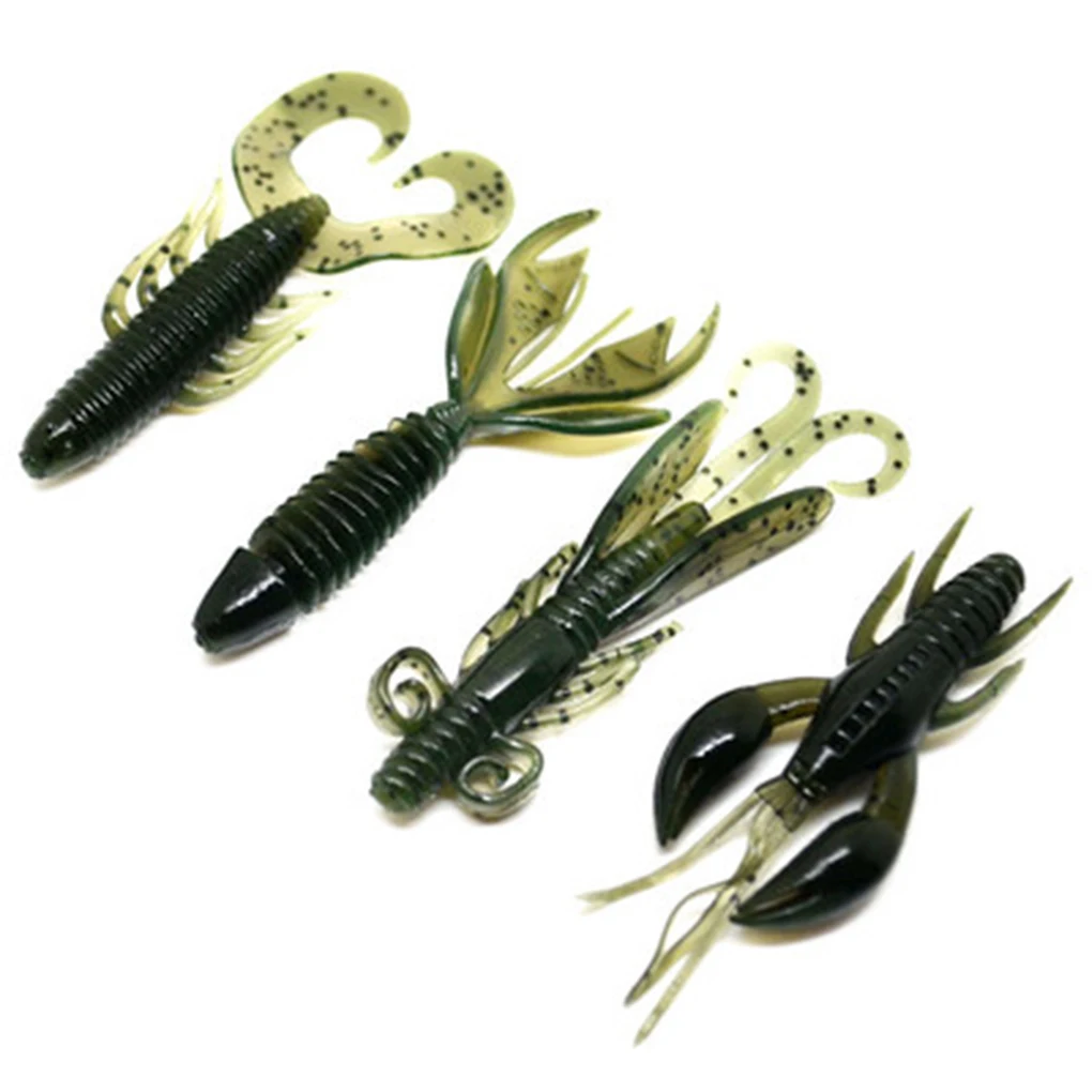 

elenxs 4pcs Soft Fish Bionic Baits Silicone Maggot Shrimp Fish Baits Lures 4 Colors