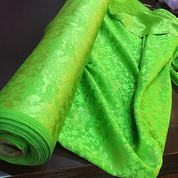 

real 100% silk Jacquard green dragon Satin vintage fabric hanfu cheongsam cloth fabric for patchwork