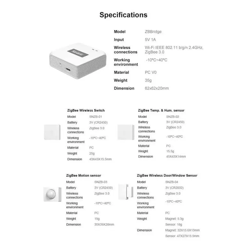 SONOFF Zigbee ZBBridge/Wireless Switch/Temperature Sensor/Motion Sensor/Door Sensor/Dongle For Alexa Google Home SNZB-01 2 3 4