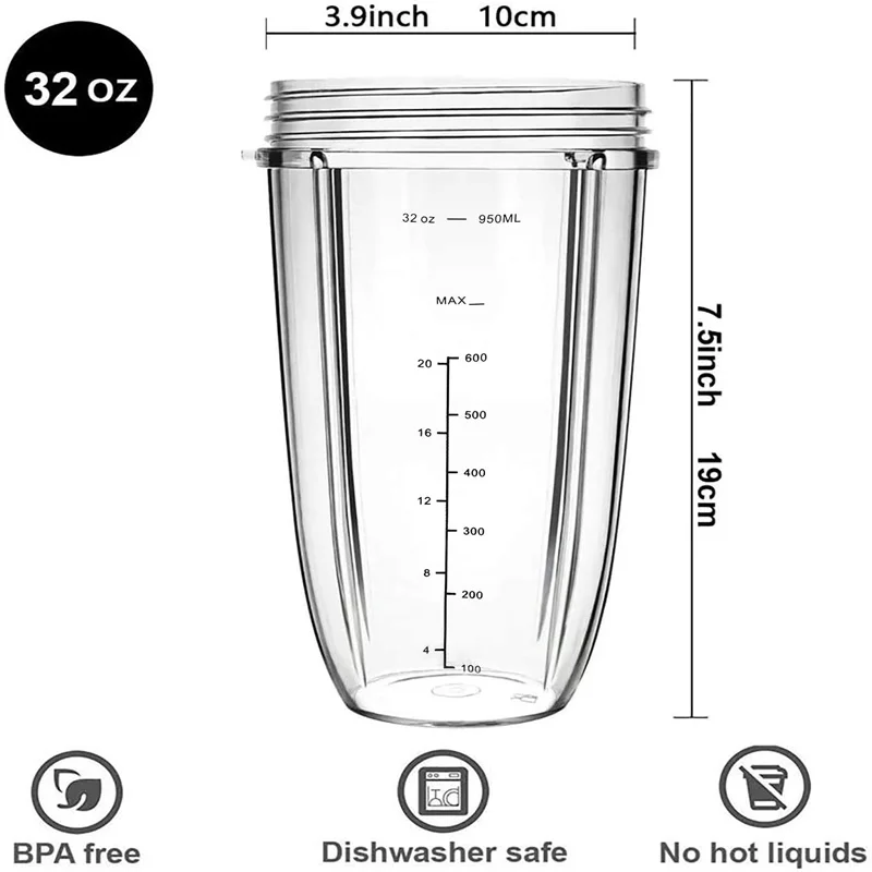 Replacement Parts 32OZ Cup With Flip Top Lid 2 Pieces for Nutribullet 600w/900w Blender Accessories