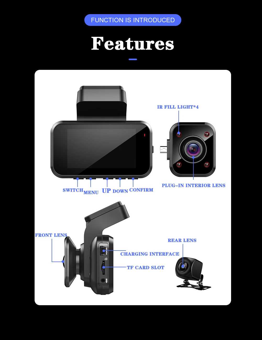 Aaba A12 Dash Cam 1296P HD камера Wifi Автомобильный видеорегистратор с g сенсором циклическая