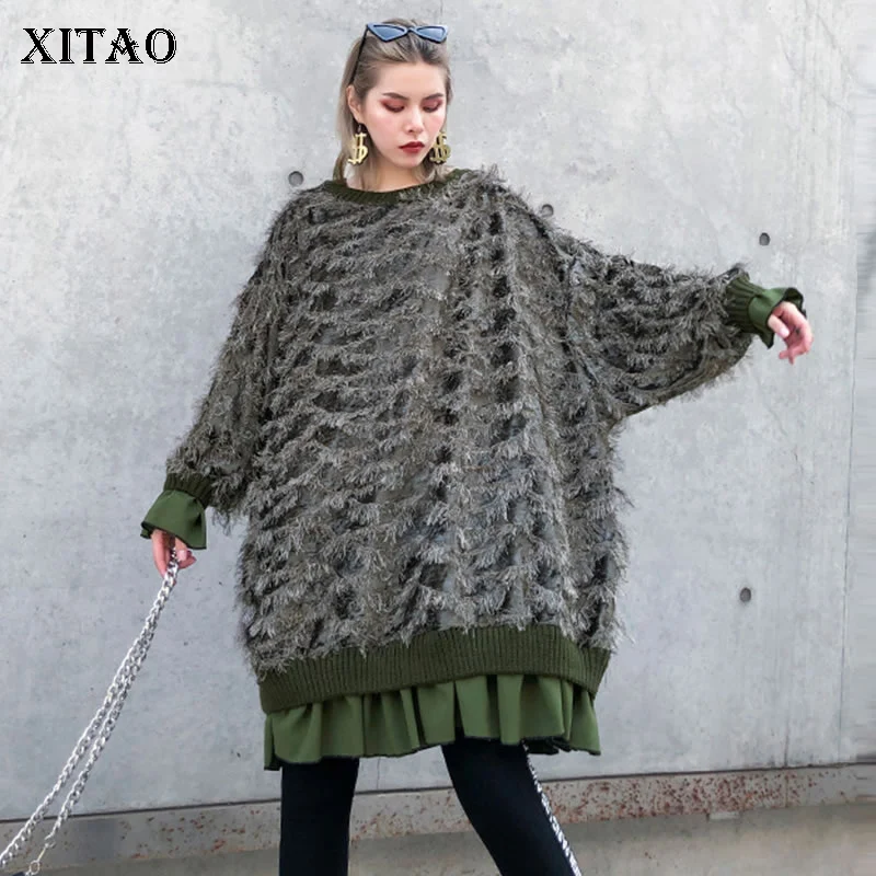 Платье с кисточками XITAO Осеннее плиссированное платье рукавами фонариками