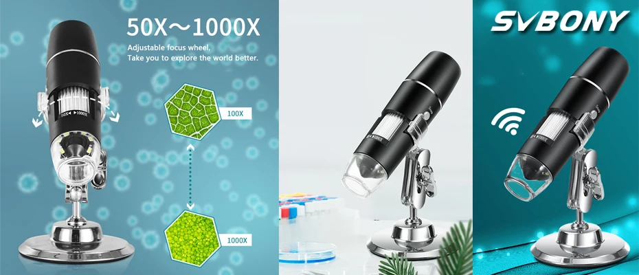 USB-Digitalmikroskop,50X bis 1000X 8 LED-Vergrößerungs-Endoskopkamera mit Tragetasche und Metallständer Kompatibel für Android Svbony SV602 WiFi Mikroskop und iOS-System-Smartphones