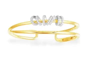 

925 Sterling Silver gorgeous Gold Color Double Open Cuff bracelet Charm Big Circle bangle with Sliding Rings Wedding Jewelry
