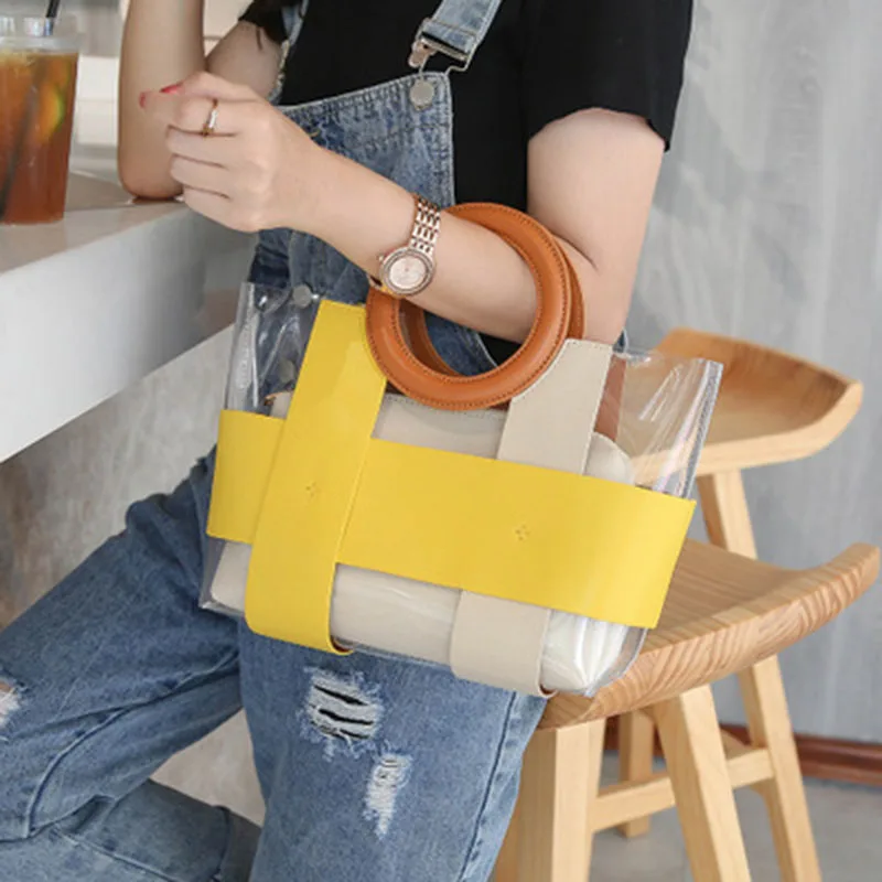 

High quality 2019 new PU leather bags and simple wild retro art leisure bag hand bag shoulder bag casual Transparent women bag