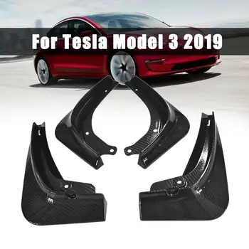 

Black Carbon Fiber Mud Flap Car Guard For Tesla Model 3 2019 Dustproof Useful