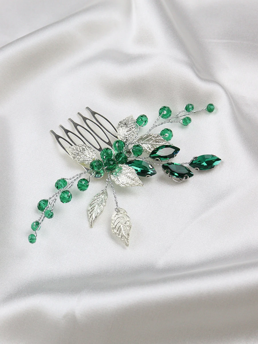 Vintage Golden Bridal Hair Comb Green Rhinestone Handmade Hair Jewelry Women Hairpieces Crystal Wedding Accessories Clips