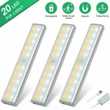 20 светодиодный Кухня шкаф, полка счетчика ленты светильник s Беспроводной движения Сенсор шкаф светильник s USB Перезаряжаемые под шкаф светильник
