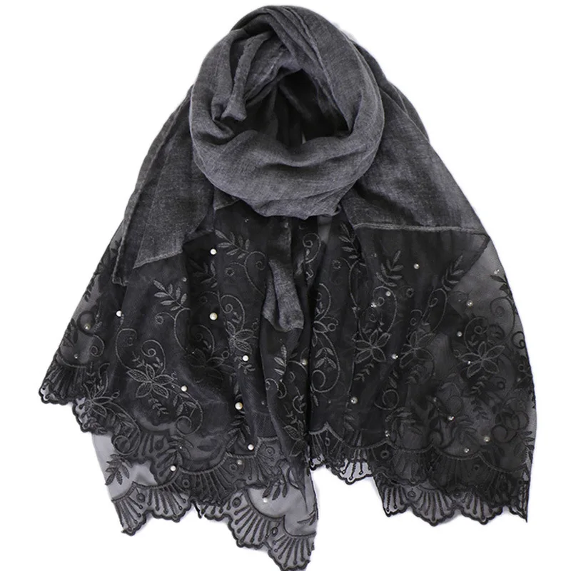 2020 Национальный ветрозащитный хлопковый кружевной модный шарф с жемчугом