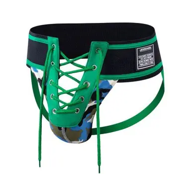

JOCKMAIl Sexy g-string men's underwear with camouflage green ultra wide belt