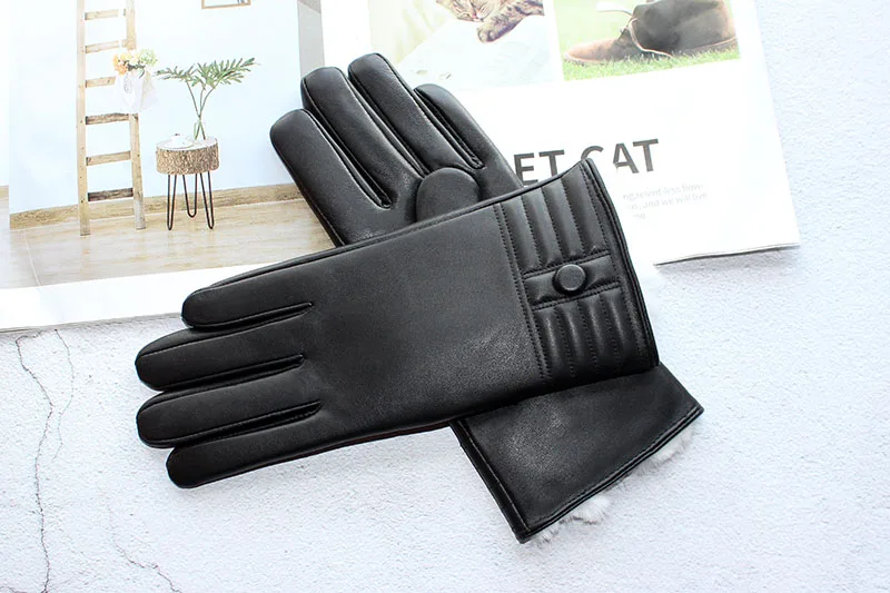 Winter Thickened Warmth Touch Screen Sheepskin Gloves Female Leather White Rabbit Fur Lining Outdoor Windproof Increase Finger