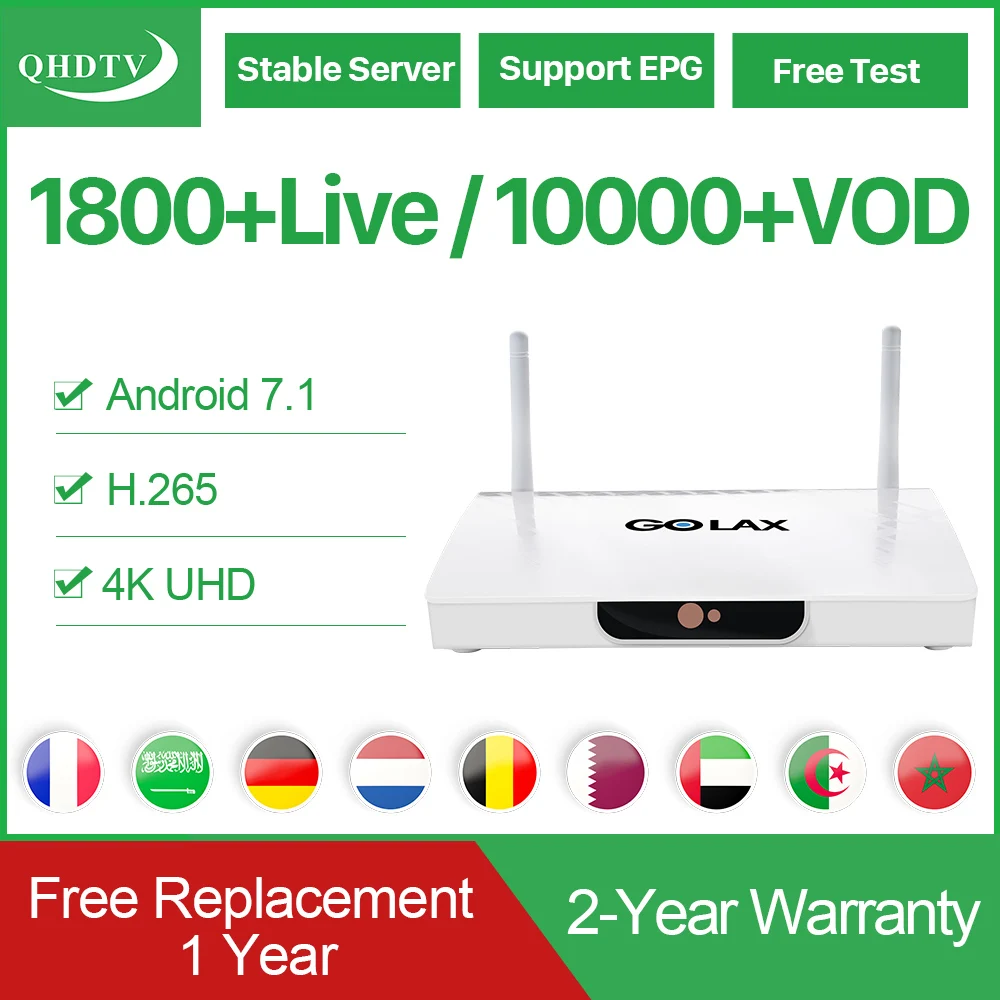 IPTV французский арабский 4K IPTV Нидерланды Германия 2,4G wifi IPTV Франция Бельгия голландский QHDTV код GOLAX-M7 Android 7,1 коробка IPTV