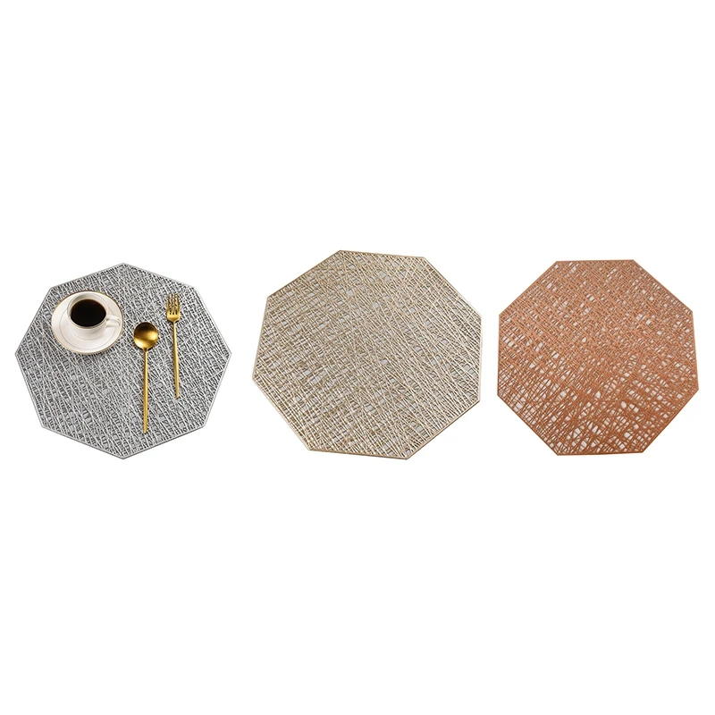 

6Pcs PVC Placemats Octagonal Hollow Waterproof Non Slip Table Mats Heat-Insulated Pad Coaster Home Decoration Dinner Placemat