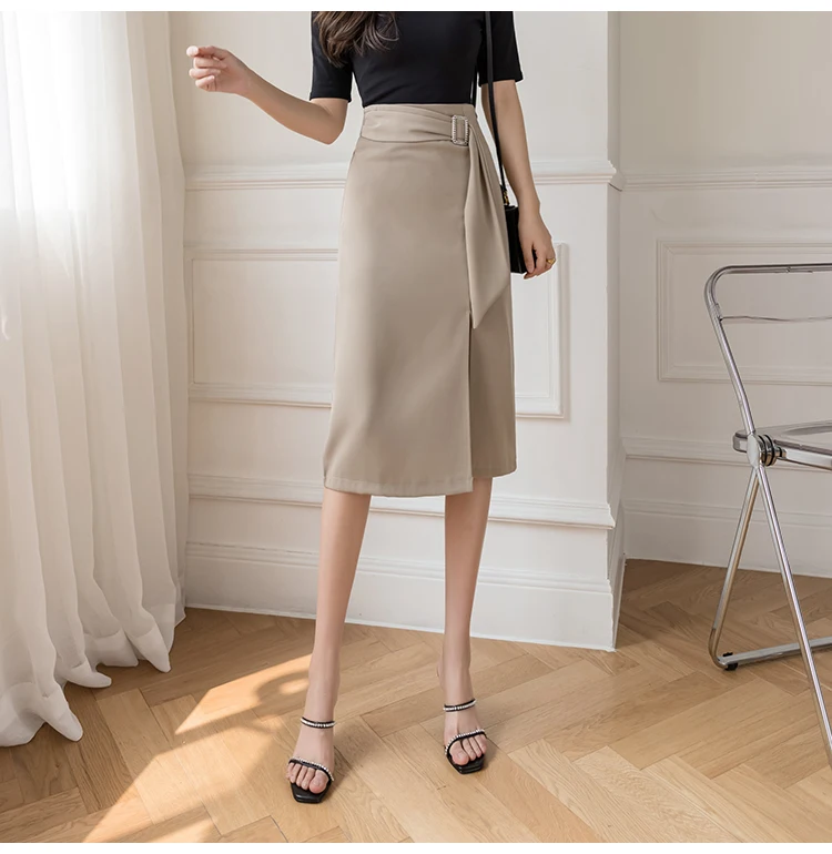 midi skirt High Waist Mid-Length Bag Hip Split Irregular Skirt Women's Black A-Line Skirt Long Autumn 2021 New Korean Fashion fairycore maxi skirts for women