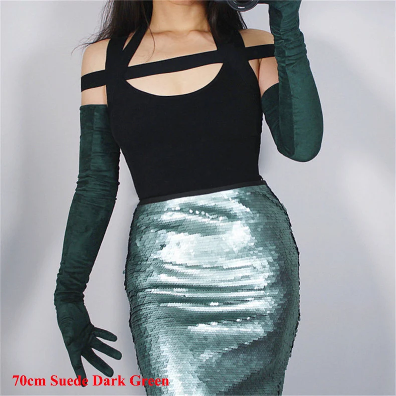Удлиненные замшевые кожаные перчатки женские 70 см длинные синтетическая искусственная кожа без подкладки модная футболка в французском Стиль Женские варежки P29