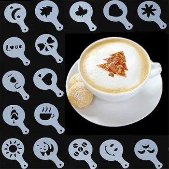

16pcs Coffee Printing Flower Model Cafe Accessories Coffee Foam Spray Template Plastic Garland Mold pad Barista Art Stencils