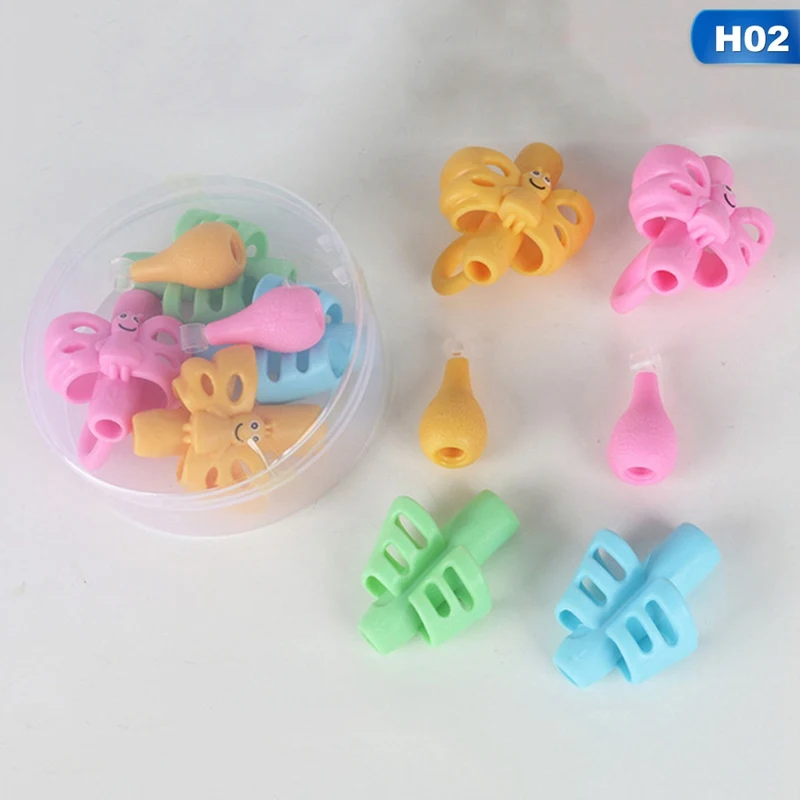 Two-Finger Pen Holder Silicone Baby Learning Writing Tool Correction Device Pencil Set Stationery 6 Pcs Set Gift 2 Pcs Animal