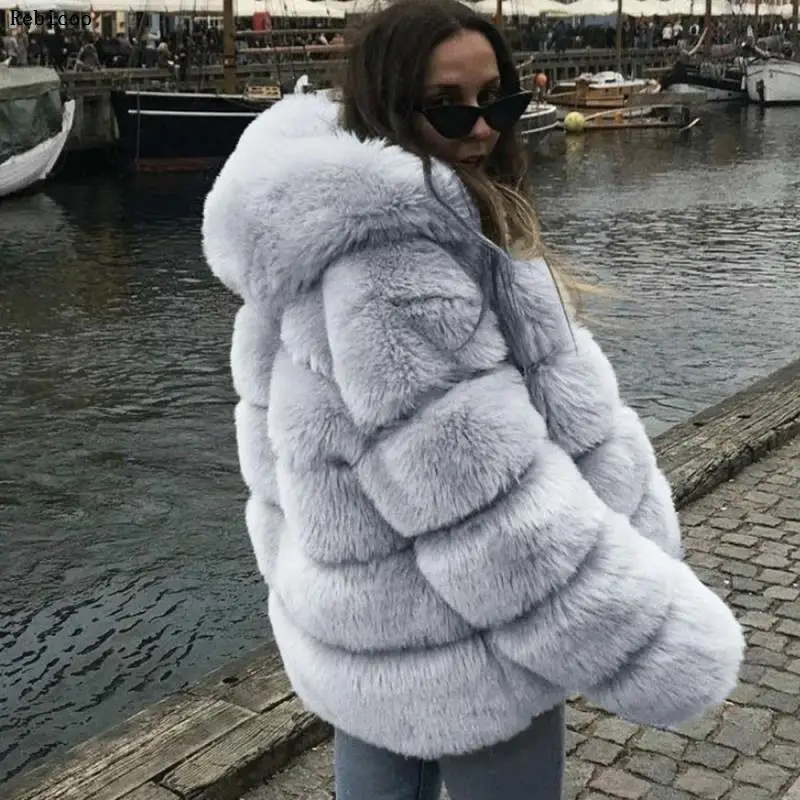 Womens Winter Long Faux Fur Coat Thick Outerwear Warm Hooded Pockets Jacket Overcoat WYTong Hot Sale