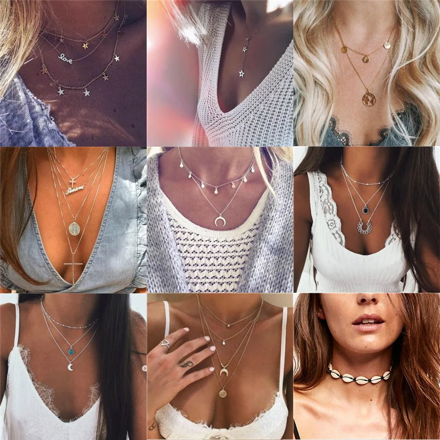 Простая Подвеска бохо, многослойное ожерелье-чокер для женщин, Трендовое модное массивное ожерелье, s подвески, ювелирные изделия, Bijoux Femme