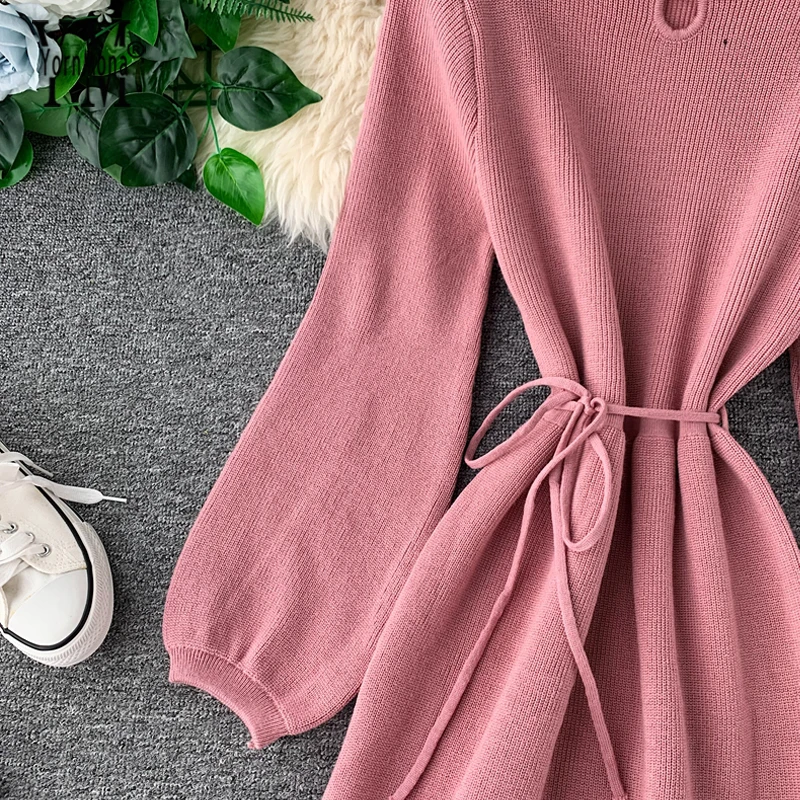 Jornmona/хорошее качество, удобное женское трикотажное розовое вечернее платье, осенне-зимняя винтажная повязка, платье-свитер, элегантное Дамское Платье