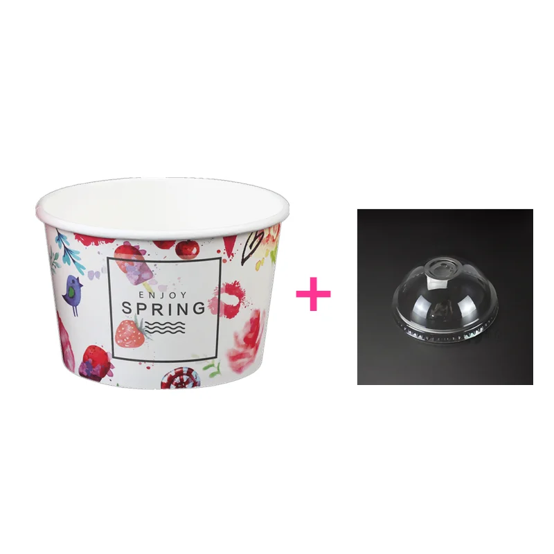 200pcs Creative fruit ice cream packaging cups 420ml 600ml disposable dessert cup party birthday favor paper cup with lid - Цвет: cup and lid
