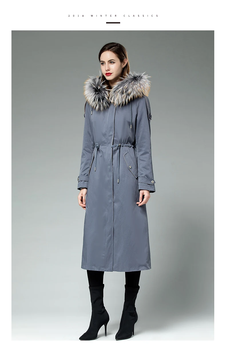 Женское пальто из натурального меха кролика Рекс, зимнее пальто с воротником из меха енота, настоящая меховая парка для женщин, 2019 CC1101 YY945