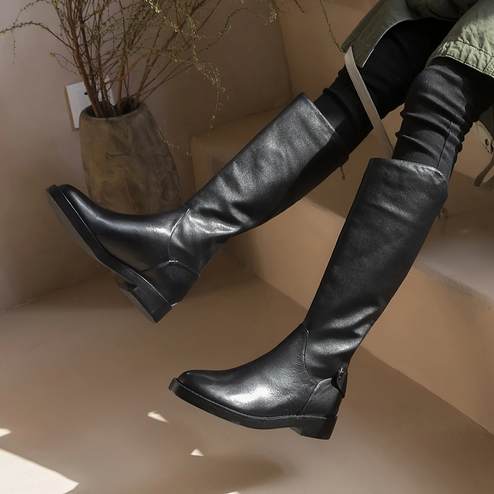 

Plus Size 34-43 Knee High Winter Fur Boots Over The Knee Women Boots Soft Genuine Leather Zipper Women Boots Winter Warm Shoes