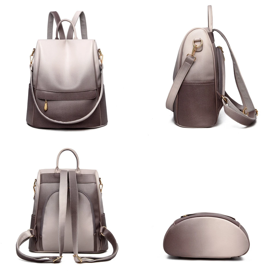 Новая мода 3 в 1 Женский градиентный рюкзак высокого качества мягкая кожаная женская сумка на плечо Простые противоугонные сумки для женщин