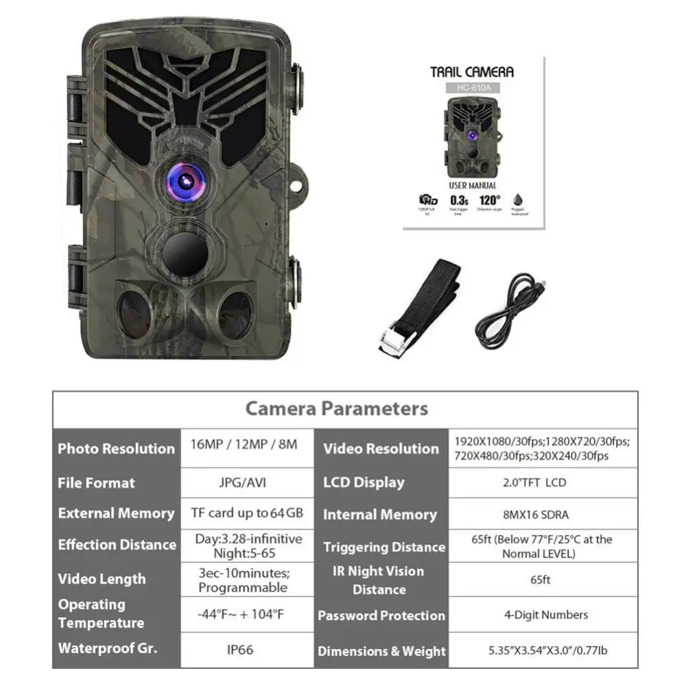 HC-810A охотничья камера Скаутинг Трейл камера дикий вид 1080P 16MP HD PIR движения ночного видения камера