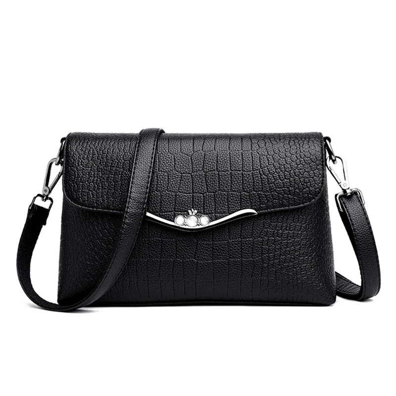Сумки через плечо для женщин кожаные сумки дизайнерские женские сумки на плечо высококачественные женские сумки-мессенджеры - Цвет: BLACK