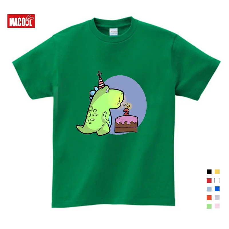 

Birthday T Shirt 2 Years Kids T Shirts Dinosaur Costume Cartoon Children Short Sleeve Baby Boy Girl T Shirt Summer O-Neck