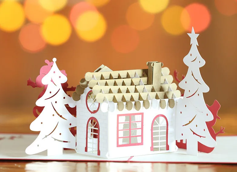 New 100pcs Christmas Cards 3D Popular Up Card Christmas Greeting Baby Gift Holiday Happy New Year