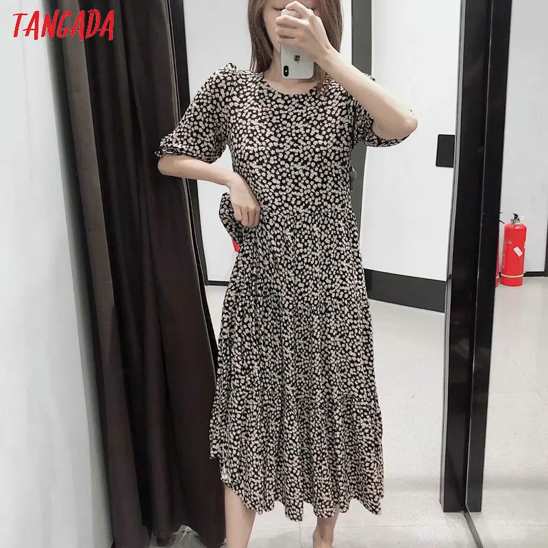 Tangada женское свободное платье с цветочным принтом, с коротким рукавом и круглым вырезом, милое модное повседневное удобное Свободное платье, vestidos feminina 3A23