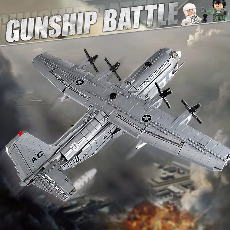 

1713Pcs Military building blocks Air Gunship ACE-130 Plane Model Toys For Children Compatible legoedly Bricks