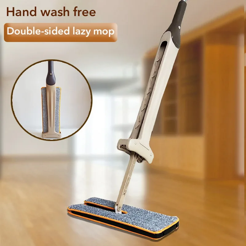 Self Wringing Double Sided Flat Mop Telescopic Comfortable Handle Mop