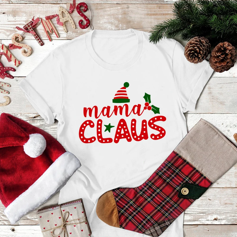

Harajuku T-shirt Xmas Vintage Short Sleeve T Shirts Casual Festival Clothes Mama Claus Print 2020 Christmas Women Graphic Tee