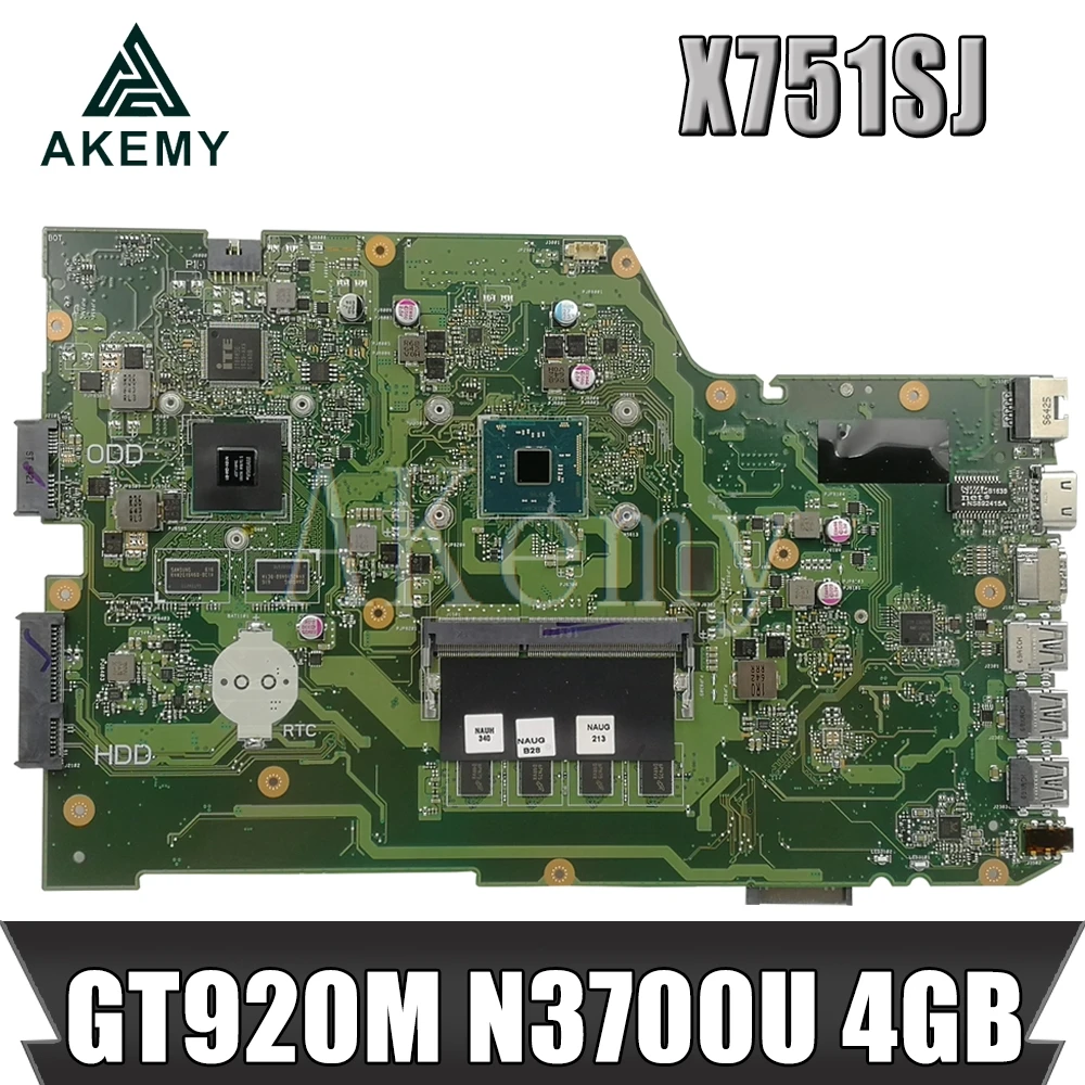 AKEMY X751SJ original mainboard For Asus X751S X751SV A751S K751S with GT920M N3700U 4GB RAM Laptop motherboard | Компьютеры и офис