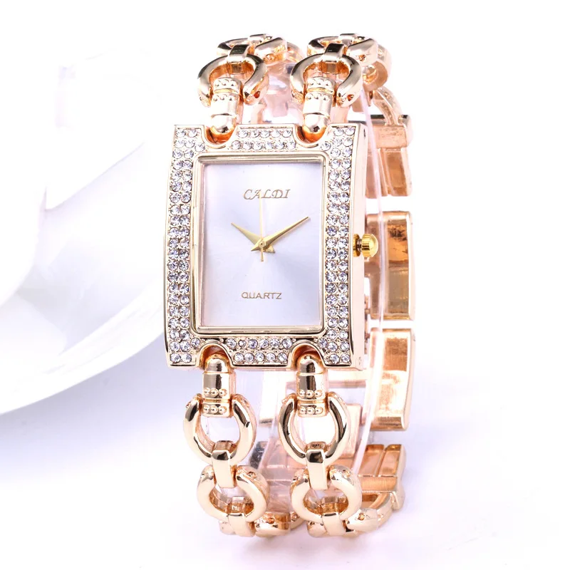 

Fashion And Personality Top Grade Square WOMEN'S Bracelet Watch Diamond Set Double Chain Watch Quartz Bracelet
