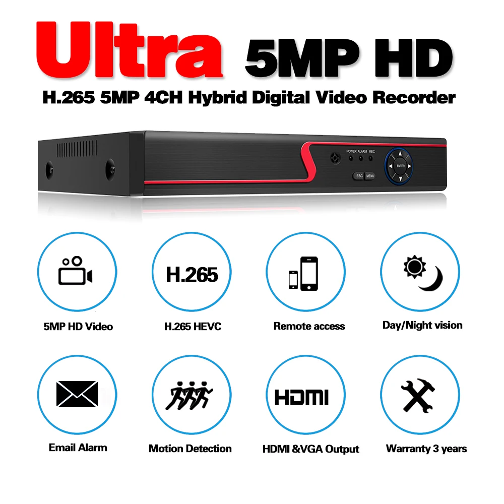 4CH 4MP 5MP 6-in-1 AHD Digital Video Recorder 2560*1920P Super HD DVR ONVIF USB 3G WIFI Motion Detection H265 Cloud P2P XMeye