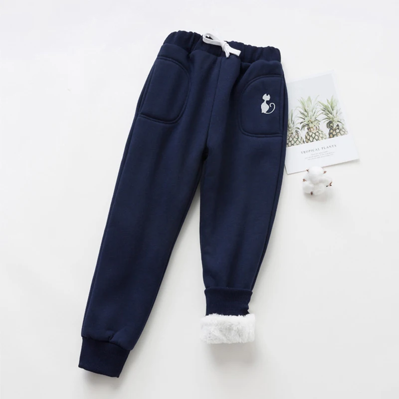 Navy blue Зимние штаны для маленьких мальчиков и девочек; хлопковые Повседневные детские длинные брюки; одежда для детей - Цвет: Navy blue