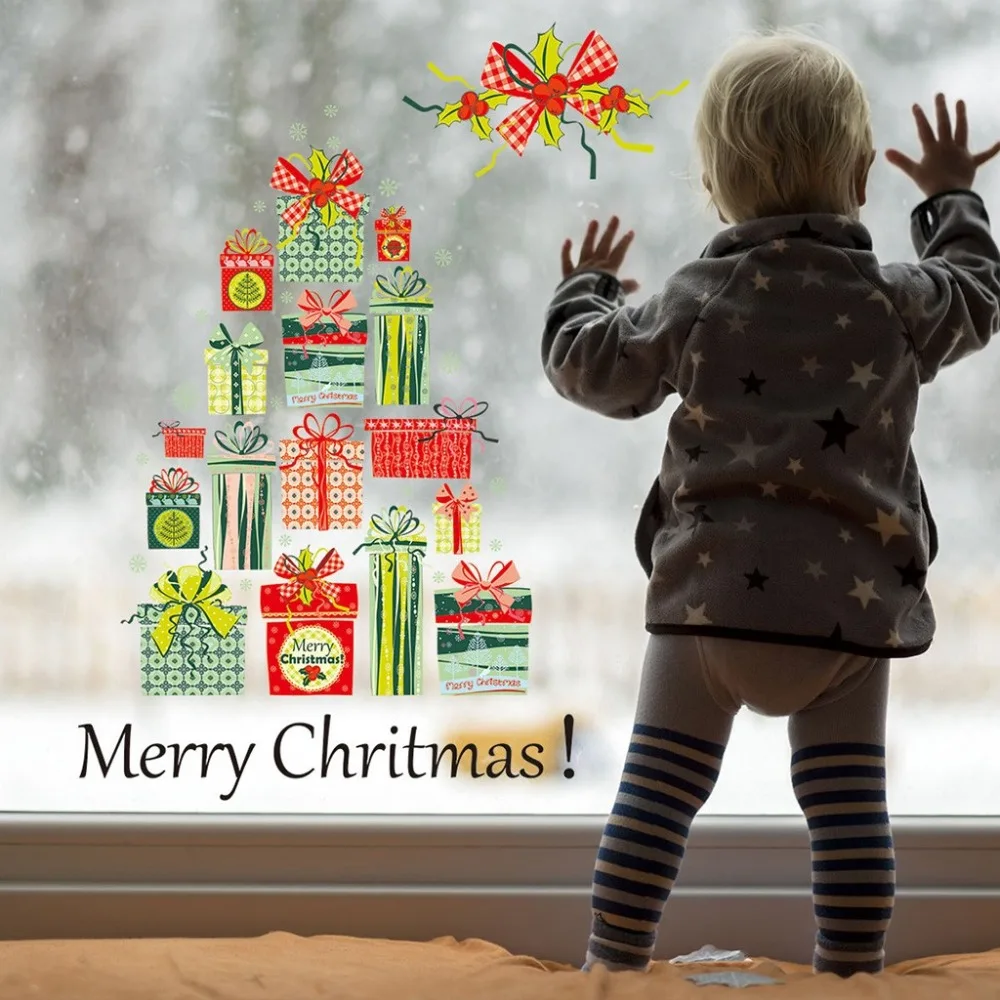 DIY Merry Рождество наклейки на стену, Окно Стекло Праздничные наклейки Санта фон новогодние вечерние украшения для домашнего декора#35