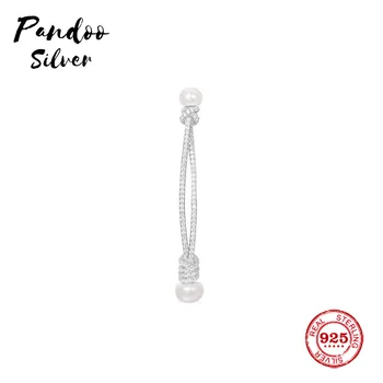 

Fashion Charm Sterling Silver Copy 1:1 Copy,Silver Single Rope Knot Pearl Long Earrings Women Monaco Luxury Jewelry Gift