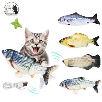 

Cat Electric Moving Fish Toy USB Charger Fish Interactive Catnip Chew Bite Toys 3D Simulation Fish Playing Toy Cat Wagging Toys